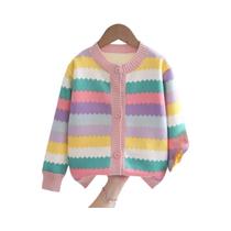 Jaqueta De Suéter Tricotada Estilosa E Acolchoada Para Meninas, Top Infantil De Outono E Inverno