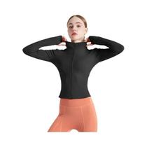 Jaqueta De Treino Feminina Slim Fit S-3xl Manga Comprida Yoga Academia Treino Moletom Com Furos Para