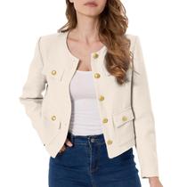 Jaqueta de tweed D Pastizales, blazers recortados para mulheres, bege