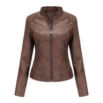 Jaqueta DEAR MODEL Faux Leather Bomber com cinto para mulheres Jaqueta DEAR MODEL Faux Leather Bomber com cinto para mulheres