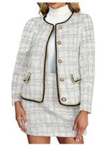Jaqueta e saia femininas de tweed com botões xadrez Outfit winkbay Jaqueta e saia femininas de tweed com botões xadrez Outfit winkbay