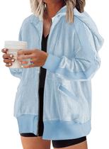 Jaqueta Eytino Plus Size casual de manga comprida com zíper azul claro 5X