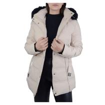 Jaqueta Feminina Alpelo Capuz Pele Bege Duna - 20700056