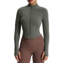 Jaqueta feminina Aoxjox Geo Full Zip Velura Workout Olive Haze