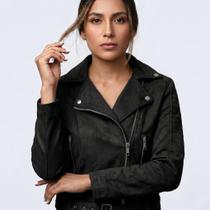 Jaqueta Feminina Biker Com Zíper Em Suede
