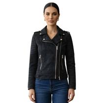 Jaqueta Feminina Biker em Suede Peluciada Cor:PretoTamanho:G Jaqueta Feminina Biker em Suede Peluciada Cor:PretoTamanho:G