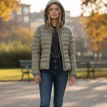 Jaqueta Feminina Bobojaco Puffer Com Capuz Nylon De Frio