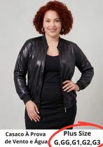 Jaqueta feminina bomber em material sintético cirrê com fecho em zíper plus size Jaqueta feminina bomber em material sintético cirrê com fecho em zíper plus size