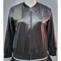 Jaqueta feminina bomber em material sintético cirrê com fecho em zíper plus size Jaqueta feminina bomber em material sintético cirrê com fecho em zíper plus size