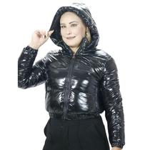 Jaqueta Feminina Bomber Puffer Capuz Vinil Moda Estilo Moto