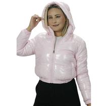 Jaqueta Feminina Bomber Puffer Capuz Vinil Moda Estilo Moto