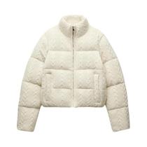 Jaqueta Feminina Branca De Gola Alta Em Algodão Grosso Tricotado, Elegante E Quente, Parka De Jaqueta Feminina Branca De Gola Alta Em Algodão Grosso Tricotado, Elegante E Quente, Parka De
