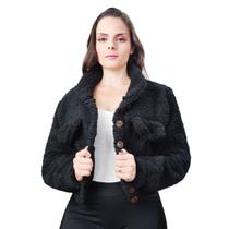 Jaqueta Feminina Casaco Teddy Blusa Pelinho Pelúcia Botões