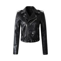Jaqueta Feminina Casual De material sintético PU Com Zíper E Lapela Estilo Motociclista Fitaylor
