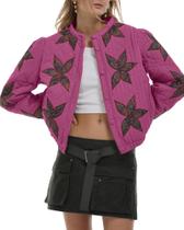 Jaqueta feminina casual Locachy Cropped Puffer Rose XXL
