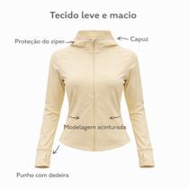 Jaqueta Feminina com Capuz e Punho com Dedeira, fitness, academia, treino, modelagem slim fit, leve e macio