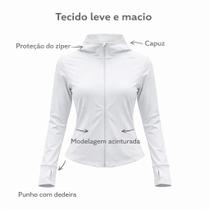 Jaqueta Feminina com Capuz e Punho com Dedeira, fitness, academia, treino, modelagem slim fit, leve e macio