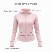 Jaqueta Feminina com Capuz e Punho com Dedeira, fitness, academia, treino, modelagem slim fit, leve e macio