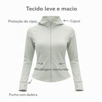 Jaqueta Feminina com Capuz e Punho com Dedeira, fitness, academia, treino, modelagem slim fit, leve e macio