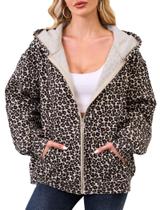 Jaqueta feminina com capuz Eutten com estampa de leopardo, lã, marrom