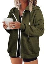 Jaqueta feminina com capuz Eytino, tamanho grande, zíper, manga comprida, verde