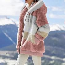 Jaqueta feminina com zíper e capuz de fibra de poliéster rosa - Generic