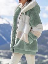 Jaqueta feminina com zíper e capuz de fibra de poliéster verde - Generic