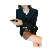 Jaqueta Feminina Coreana De Tweed Primavera Outono Com Botões Dourados De Alta Qualidade, Casaco