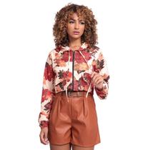 Jaqueta Feminina Corta Vento Com Touca Parka Outono Inverno Blusa Manga Longa Estampada Casual Jaquetinha Capuz Casaco Moderno