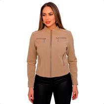 Jaqueta Feminina Couro Nobuck Casaco Forrado Blusa Impermeável