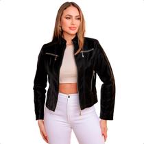 Jaqueta Feminina Couro Nobuck Casaco Forrado Blusa Impermeável