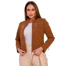 Jaqueta Feminina Couro Nobuck Casaco Forrado Blusa Impermeável