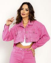 Jaqueta Feminina Cropped com Barra Mullet Desfiada - Shine 21966 Rosa