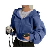 Jaqueta Feminina Cropped De Moletom Com Zíper E Capuz Manga Longa Estilo Y2K Casual Harajuku Jaqueta Feminina Cropped De Moletom Com Zíper E Capuz Manga Longa Estilo Y2K Casual Harajuku