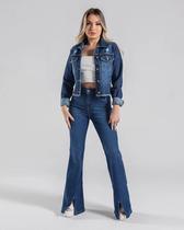 Jaqueta Feminina Cropped Jeans com Barra Desfiada