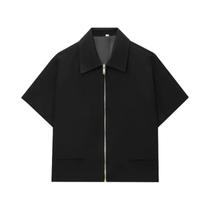 Jaqueta Feminina Cropped Varsity De Manga Curta Com Zíper Para O Verão Jaqueta Feminina Cropped Varsity De Manga Curta Com Zíper Para O Verão