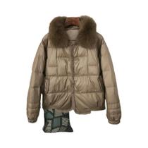 Jaqueta Feminina Curta De Inverno Com Gola De Pele De Raposa Branca E Visom, Acolchoada Com Pena De