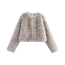 Jaqueta Feminina Curta De Pelo Sintético Grosso E Quente, Gola O, Manga Longa, Elegante, Moda