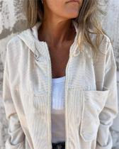 Jaqueta Feminina De Corduroy Com Capuz Em Cor Sólida, Moda 2024, Estilo Simples E Casual, Vendas