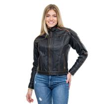 Jaqueta feminina de couro bovino estilo motoqueira speed