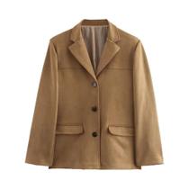Jaqueta Feminina De Couro Camurça Marrom HXAO Vintage Para Outono/Inverno Jaqueta Feminina De Couro Camurça Marrom HXAO Vintage Para Outono/Inverno