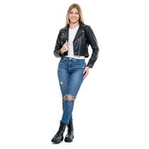 Jaqueta feminina de couro legitimo estilo motoqueira cropped