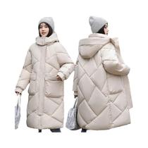 Jaqueta Feminina De Inverno Com Capuz, Casaco Solto De Algodão, Cor Sólida, Bolso Grande, Treliça