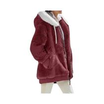 Jaqueta Feminina De Inverno Com Capuz E Zíper Em Cashmere E Fleece, Cor Sólida, Casaco Casual Para
