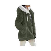 Jaqueta Feminina De Inverno Com Capuz E Zíper Em Cashmere E Fleece, Cor Sólida, Casaco Casual Para