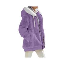Jaqueta Feminina De Inverno Com Capuz E Zíper Em Cashmere E Fleece, Cor Sólida, Casaco Casual Para