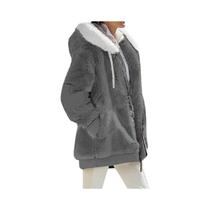 Jaqueta Feminina De Inverno Com Capuz E Zíper Em Cashmere E Fleece, Cor Sólida, Casaco Casual Para