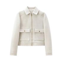 Jaqueta Feminina De Inverno Com Zíper E Mangas Longas, Casaco Curto Elegante Com Bolsos Para O Dia a