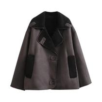 Jaqueta Feminina De Inverno Quente Em material sintético Com Manga Longa, Lapela Vintage E Casaco