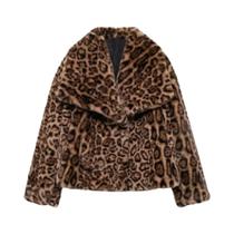 Jaqueta Feminina De Pelo Sintético Estampada De Leopardo, Quente E Grossa, Manga Longa, Gola Lapela, Jaqueta Feminina De Pelo Sintético Estampada De Leopardo, Quente E Grossa, Manga Longa, Gola Lapela,